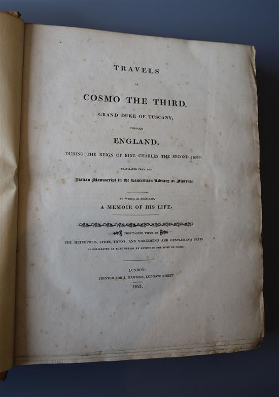 Magalotti, Lorenzo - Travels of Cosmo the Third, Grand Duke of Tuscany, through England ..., qto, quarter calf,